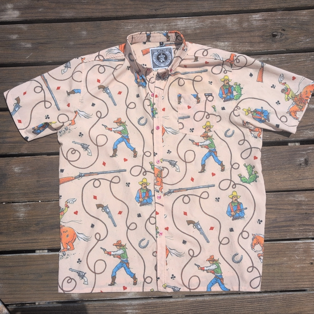 Kings Wild Western Cowboy Print Shirt, Size XL